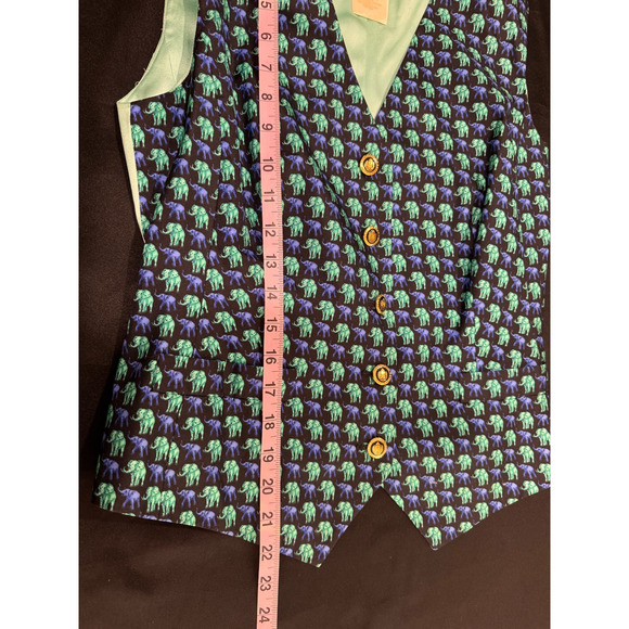 Vintage 80s Escada Womens Vest Silk Size 34 Elephant Print Margaretha Blue Black - Picture 10 of 13